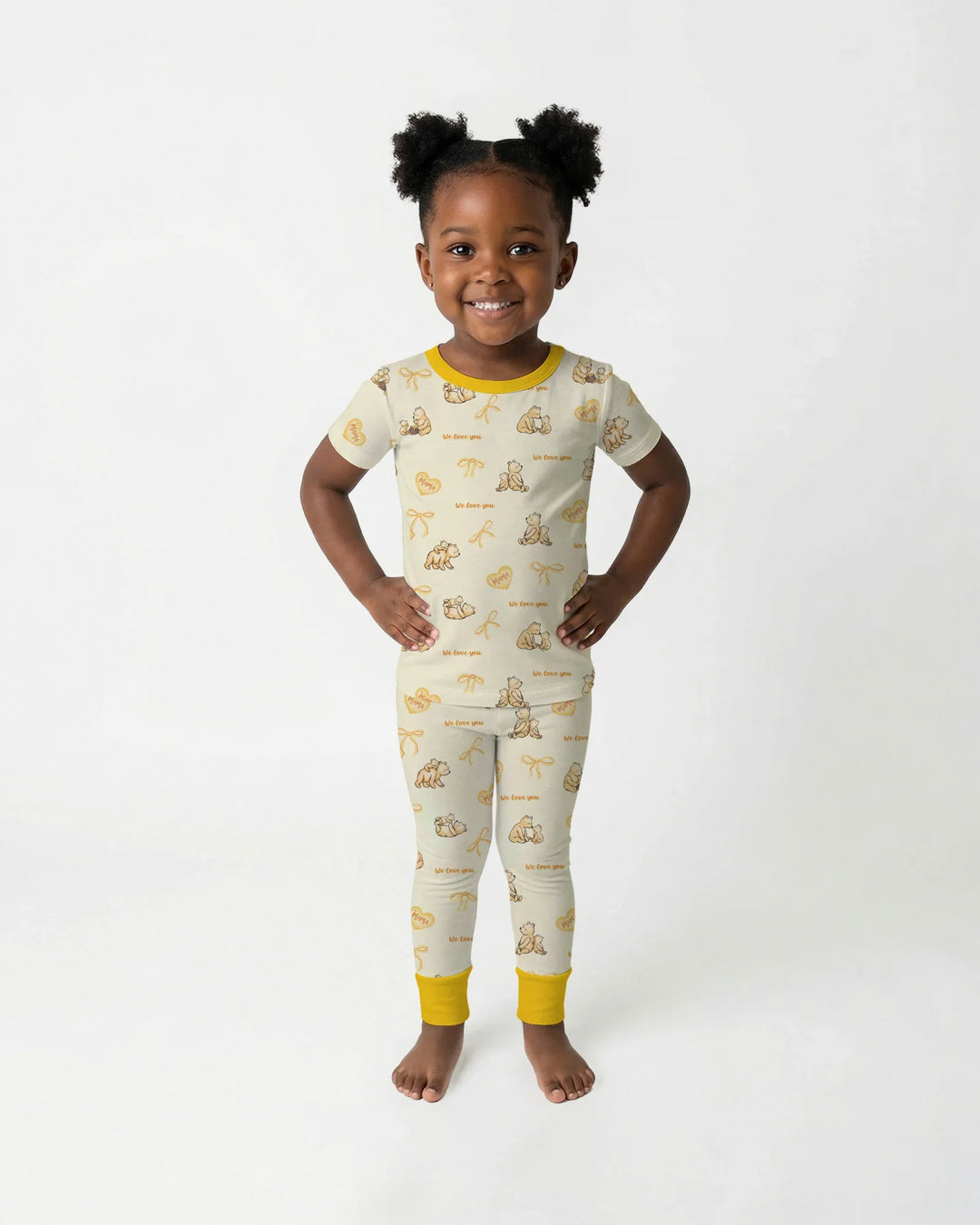 Sweat Yellow Mama Bear Two Piece Short Sleeve Pajama Set