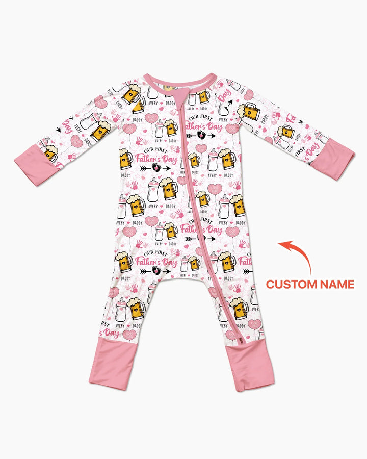Custom Name First Father's Day Drink Bamboo Convertible Zippy