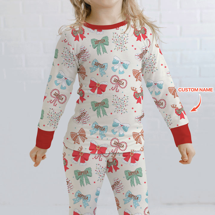 Custom Retro Bowl Christmas Two Piece Long Sleeve Pajama Set