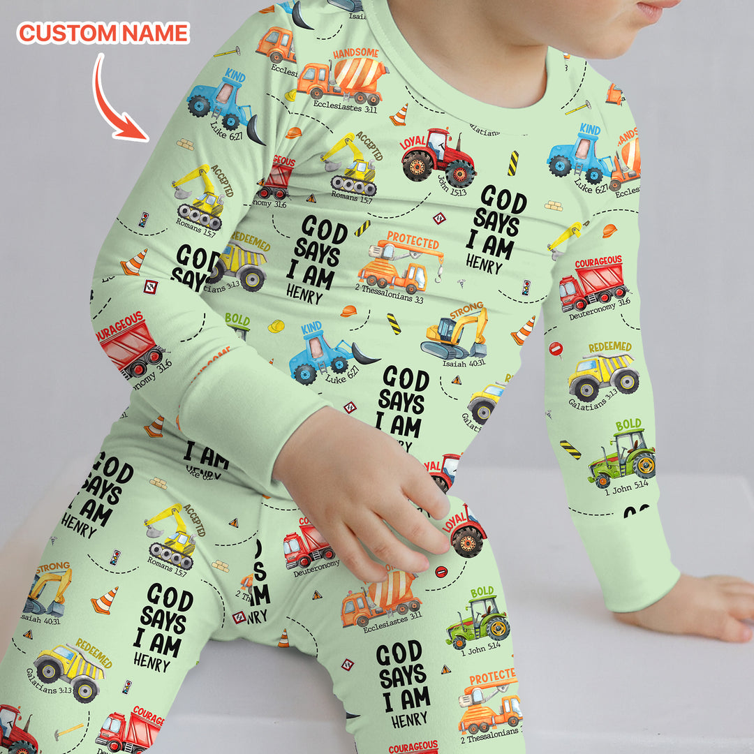 Custom Name God Says I Am Boy Two Piece Long Sleeve Pajama Set