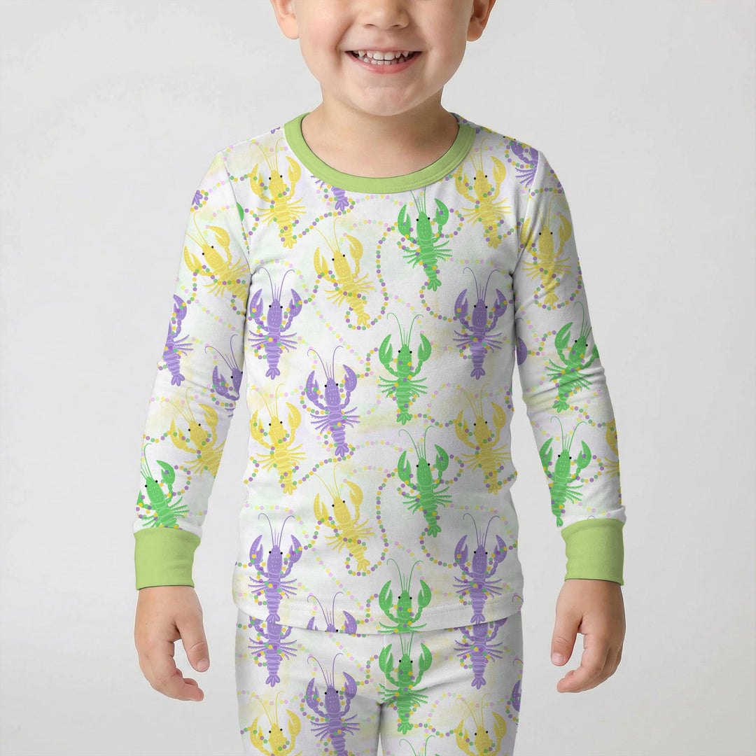 Mardi Gras Crawfish Family Matching Two Piece Long Sleeve Pajama Set