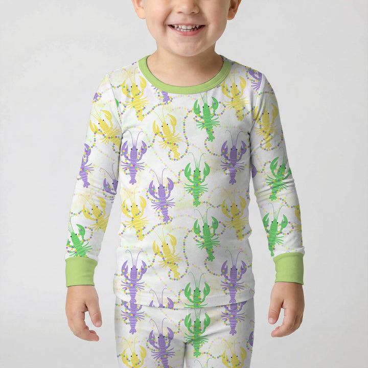 Mardi Gras Crawfish Family Matching Two Piece Long Sleeve Pajama Set