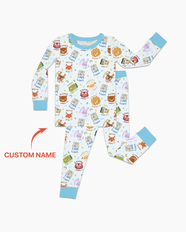 God Says I Am — Little Flock Custom Name Two Piece Long Sleeve Pajama Set