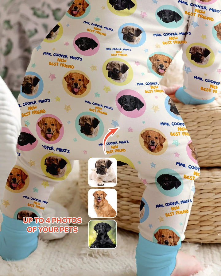 Pijama convertible de bambú con cremallera y fotos personalizadas de tu mascota "Mi nuevo mejor amigo"