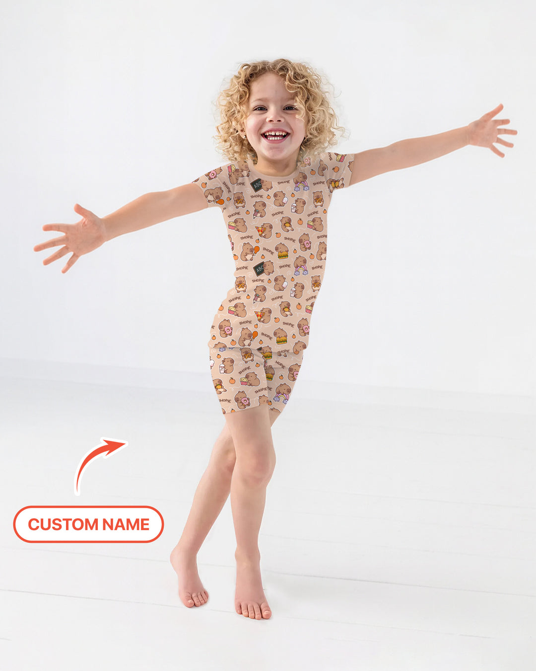 Custom Name Cute Capybara Two Piece Short Sleeve Shorts Pajama Set