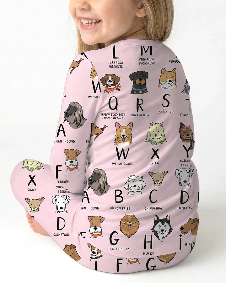Funny Dogs Alphabet Two Piece Long Sleeve Pajama Set