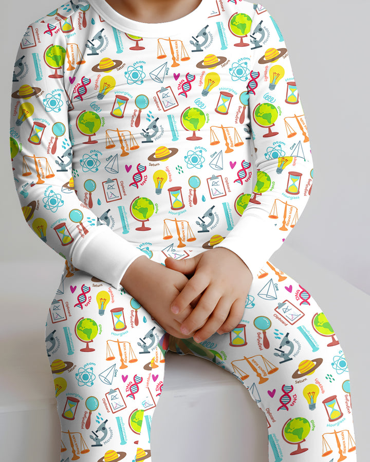 Tiny Scientist Explores The World Bamboo Two Piece Long Sleeve Pajama Set