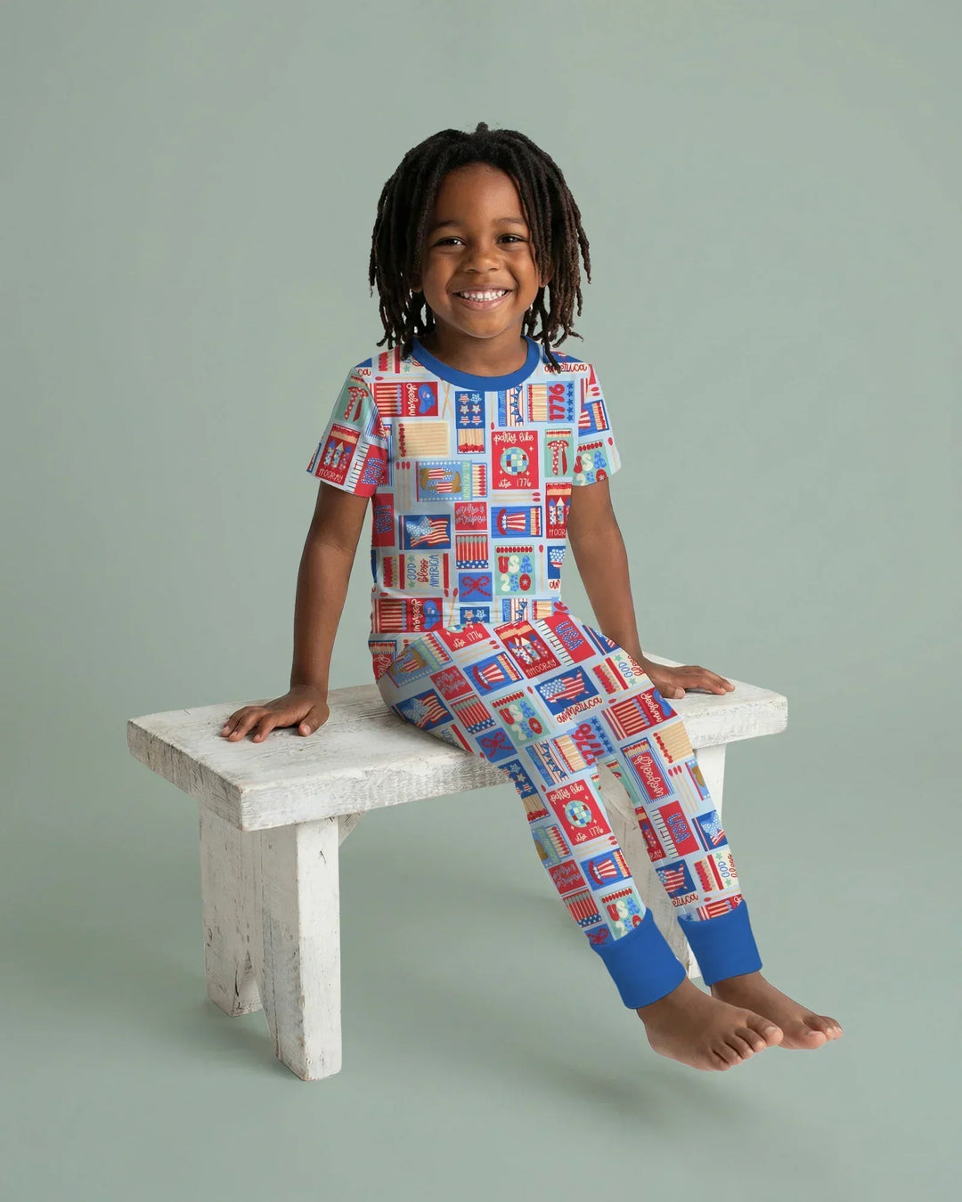 Patriotic Matchbox Family Matching Bamboo Two Piece Short Sleeve Pajama Set