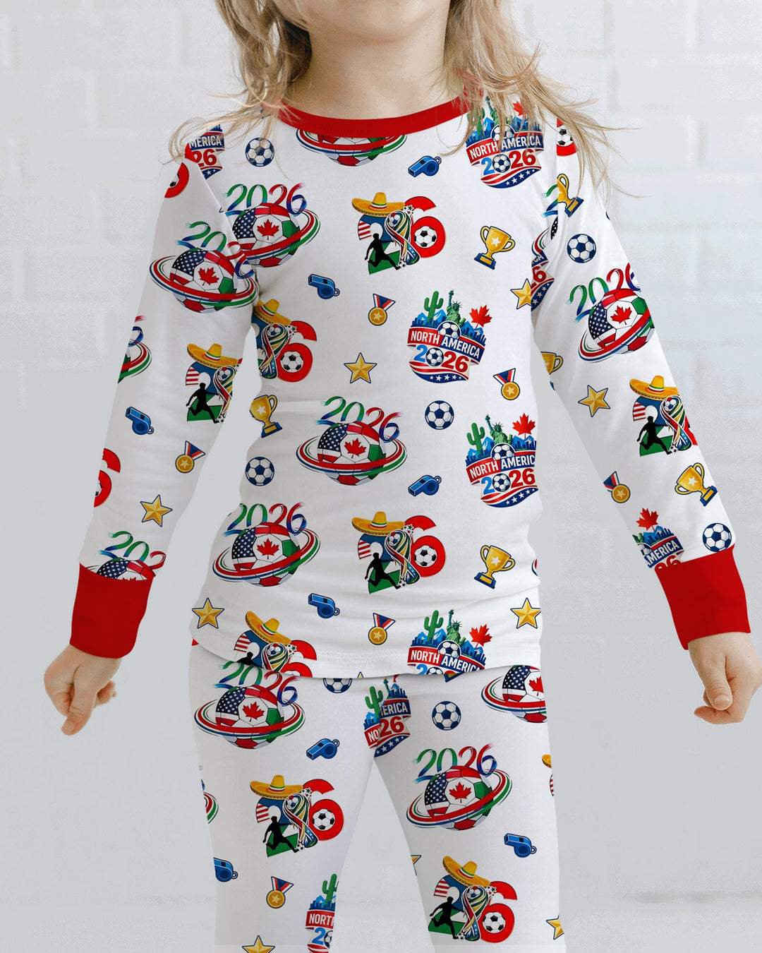 World Soccer North America 2026 Family Matching Bamboo Two Piece Long Sleeve Pajama Set