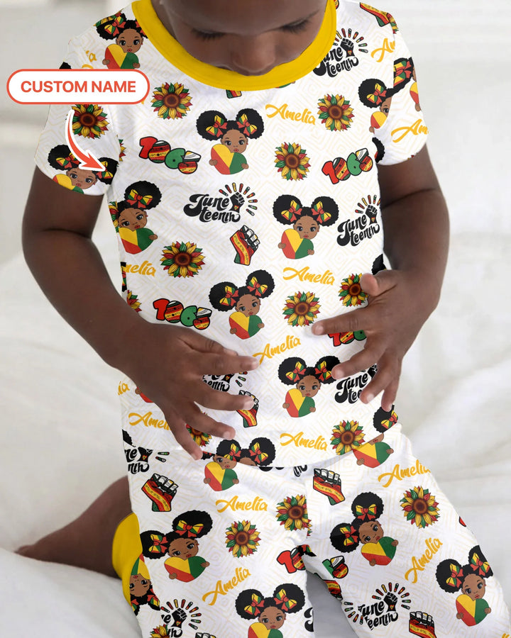 Custom Name Bloom in Freedom Bamboo Two Piece Short Sleeve Pajama Set