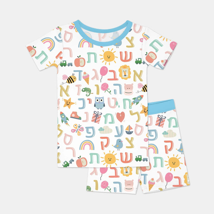 Hebrew Alphabet Two Piece Short Sleeve Shorts Pajama Set