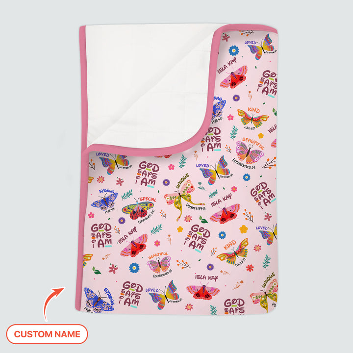 Custom Name God says I am Butterfly Toddler Blanket