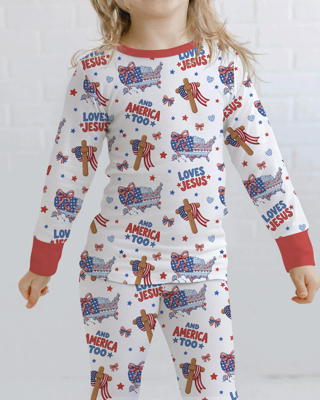 Loves Jesus And America Too Bamboo Two Piece Long Sleeve Pajama Set