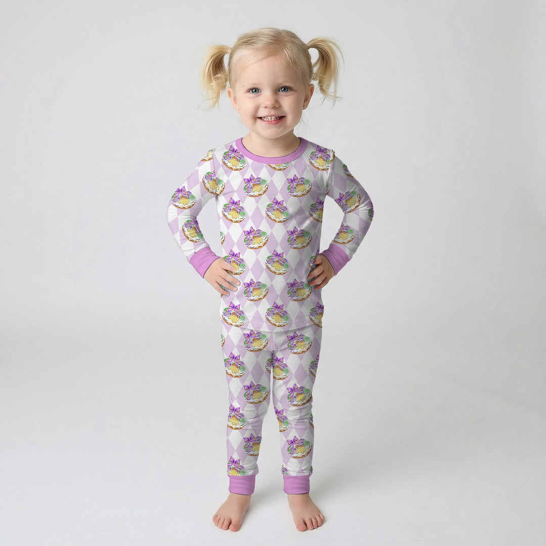 Mardi Gras Donut Two Piece Long Sleeve Pajama Set