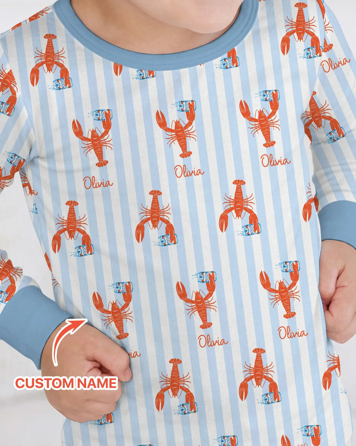 Conjunto de pijama de dos piezas de bambú de manga larga con nombre personalizado, diseño de cerveza y cangrejo de río