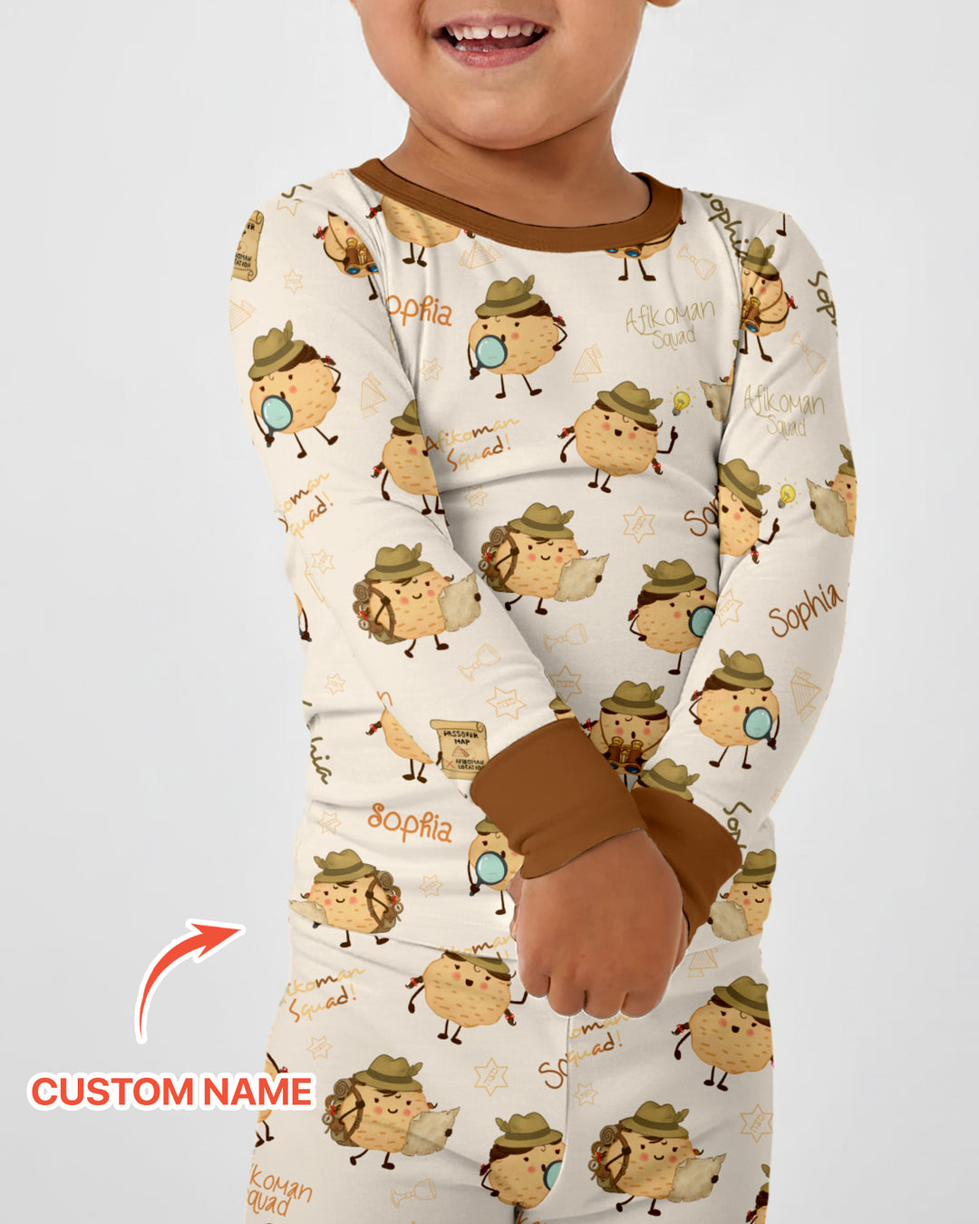 Custom Name Passover Afikoman Two Piece Long Sleeve Pajama Set