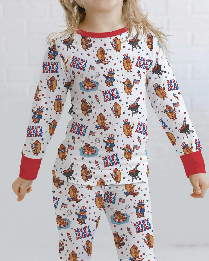 Hot Dog Patriotic Bamboo Two Piece Long Sleeve Pajama Set