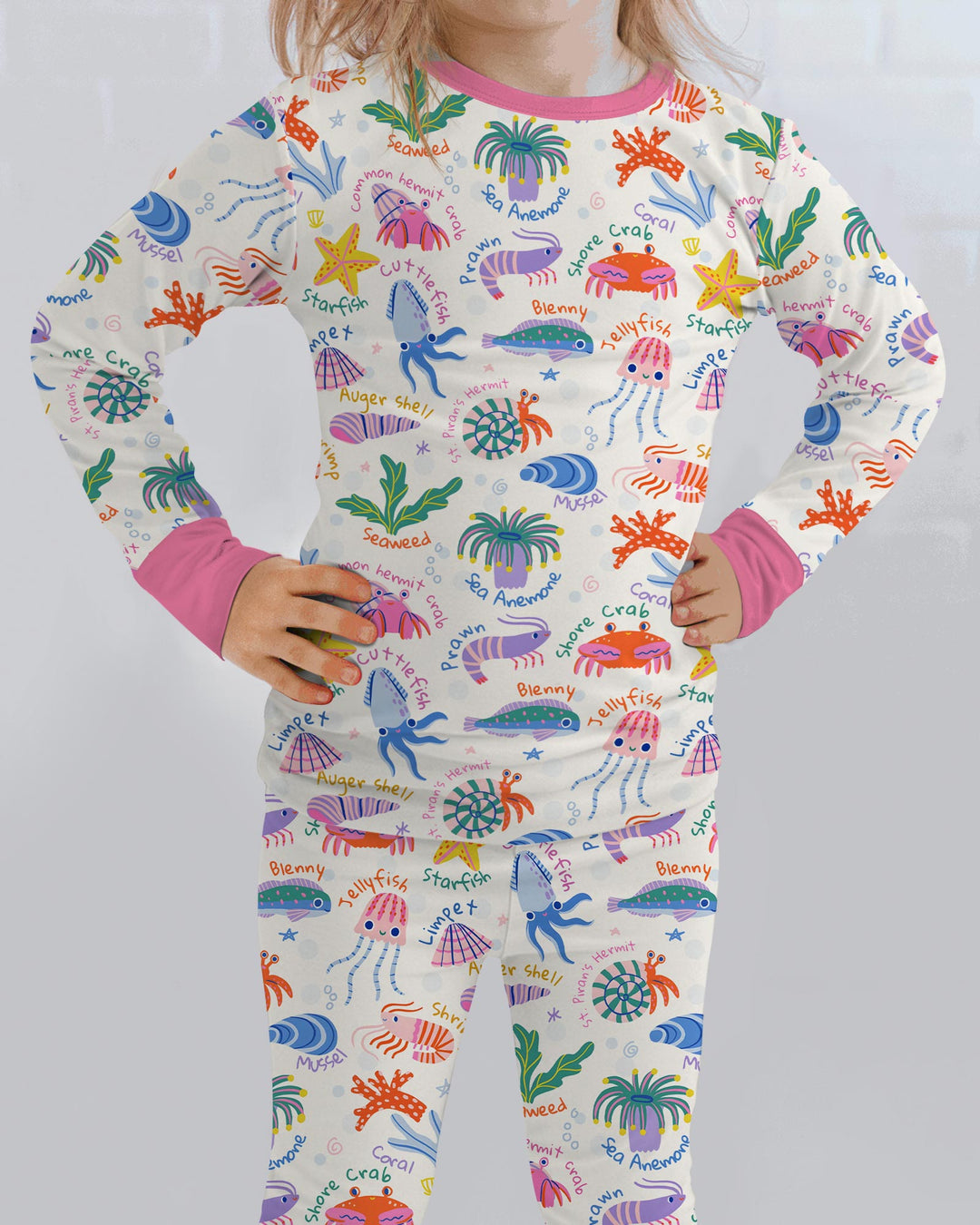 Conjunto de pijama de dos piezas de bambú de manga larga Tide Pool Pals