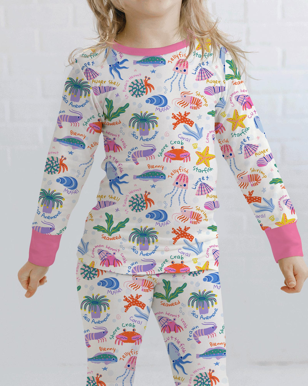 Conjunto de pijama de dos piezas de bambú de manga larga Tide Pool Pals
