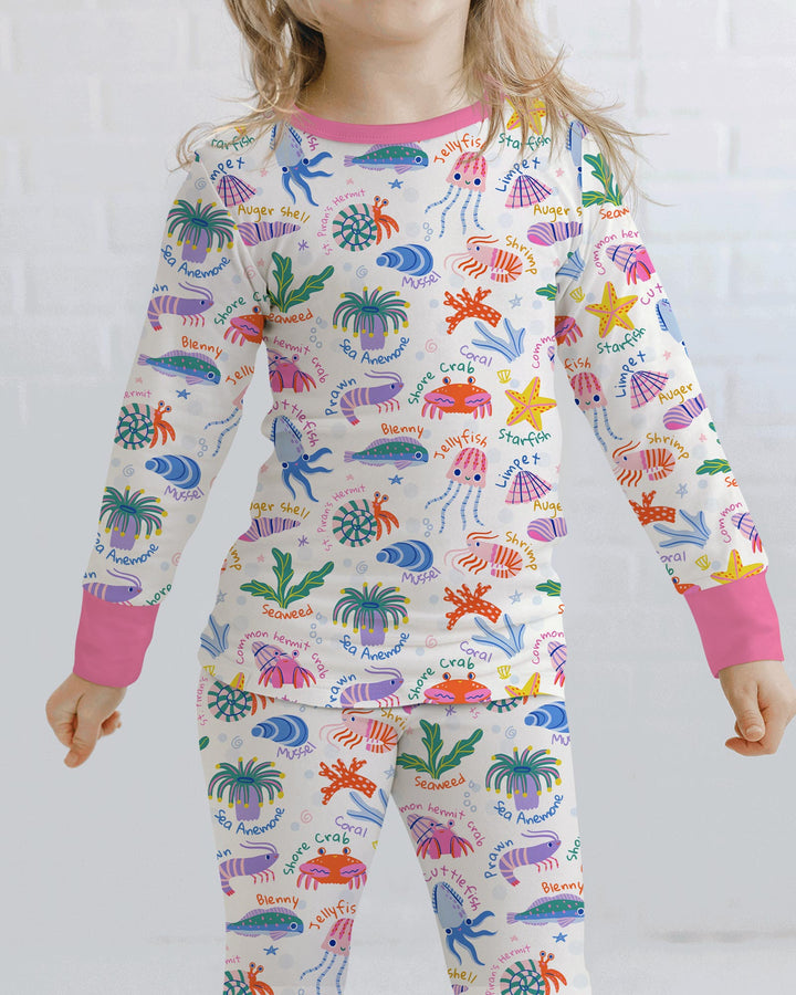 Conjunto de pijama de dos piezas de bambú de manga larga Tide Pool Pals