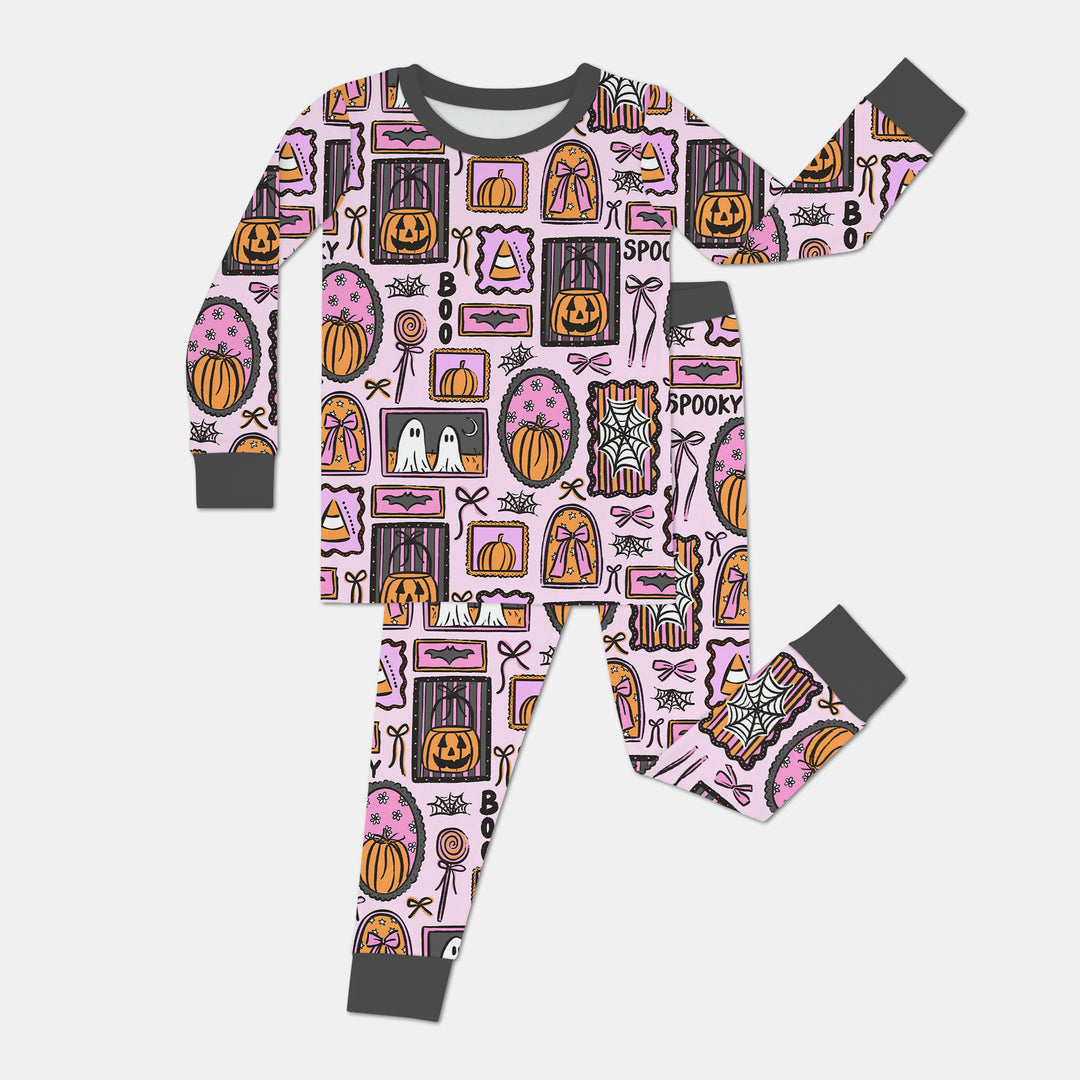 Spooky Frames Two Piece Long Sleeve Pajama Set For Halloween