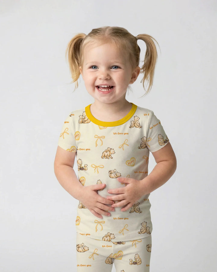 Sweat Yellow Mama Bear Two Piece Short Sleeve Pajama Set