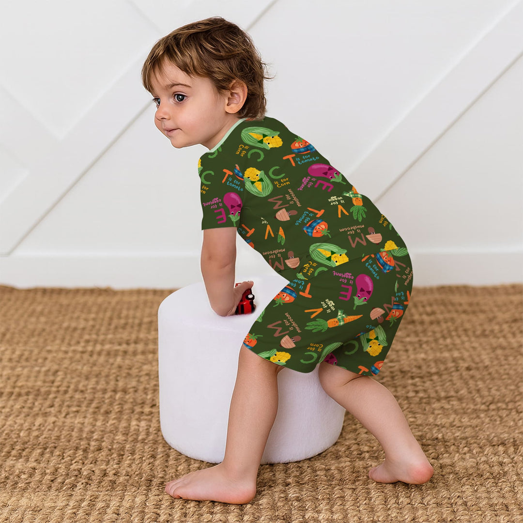 Veggie Letter Two Piece Short Sleeve Shorts Pajama Set