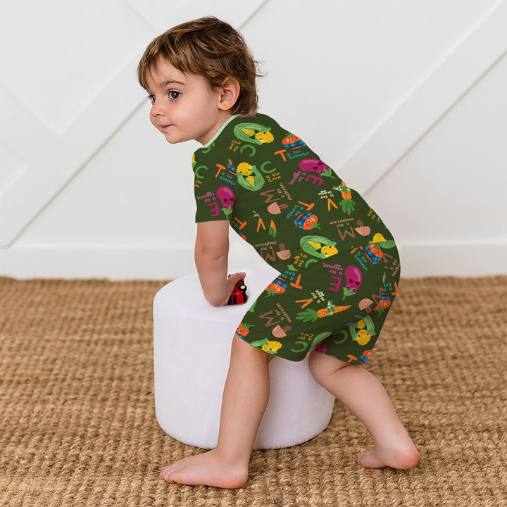 Veggie Letter Two Piece Short Sleeve Shorts Pajama Set