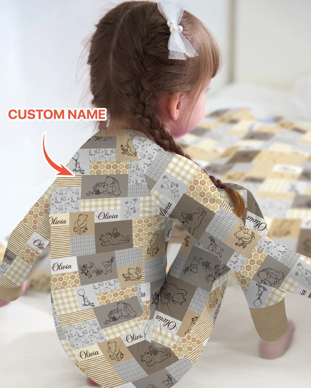 Personalized Classic Bear Patchwork  Bamboo Convertible Zippy