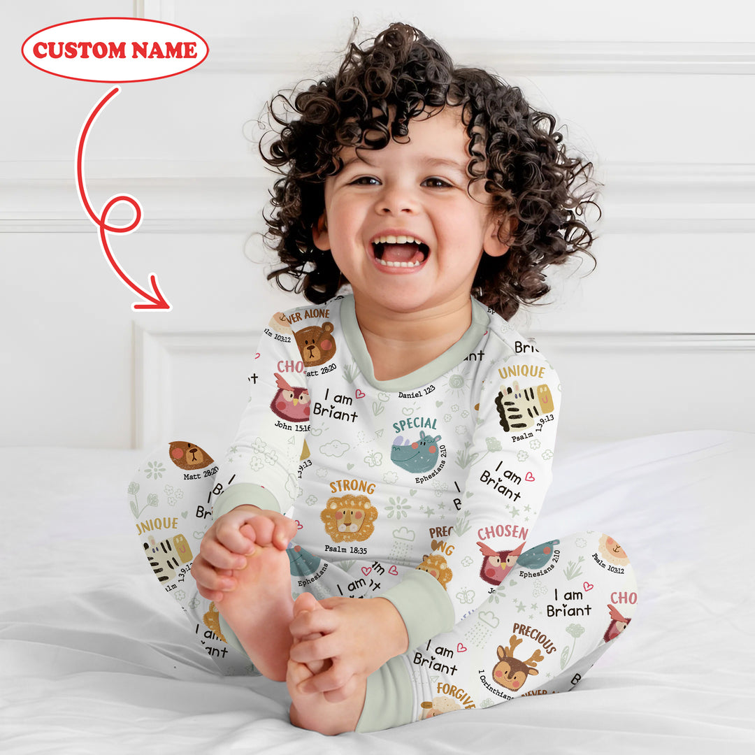 God’s Little Zoo Custom Name Two Piece Long Sleeve Pajama Set