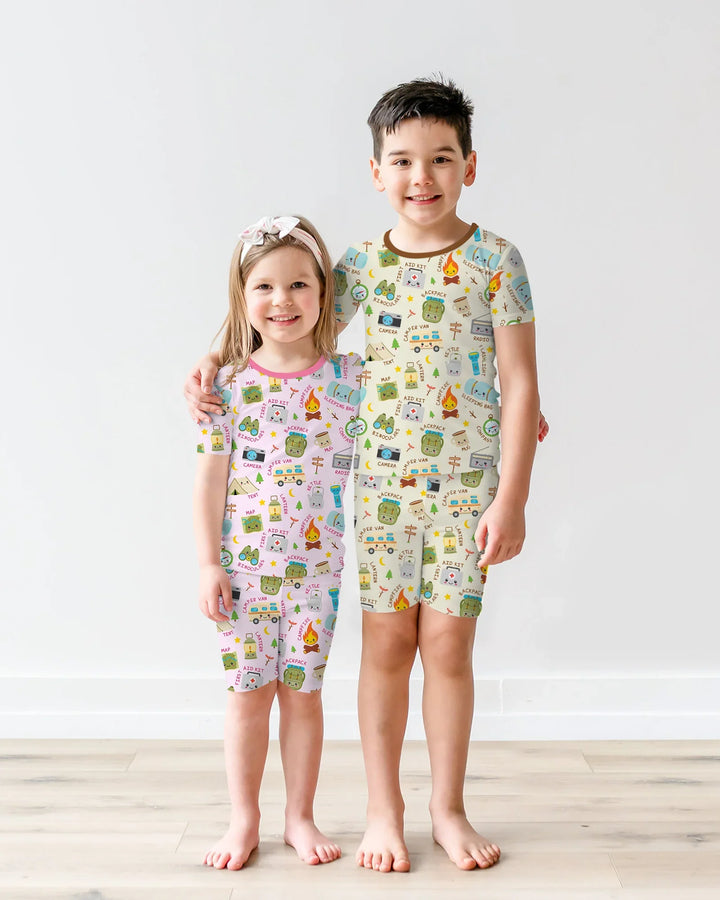 Little Camp Adventure Family Matching Two Piece Short Sleeve Shorts Pajama Set