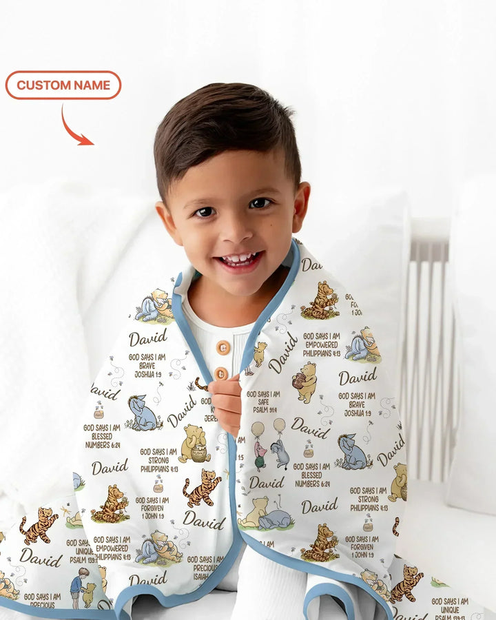Custom Name God Says I Am Classic Bear Bamboo Blanket