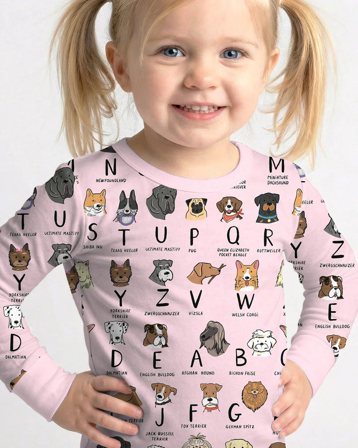 Funny Dogs Alphabet Two Piece Long Sleeve Pajama Set