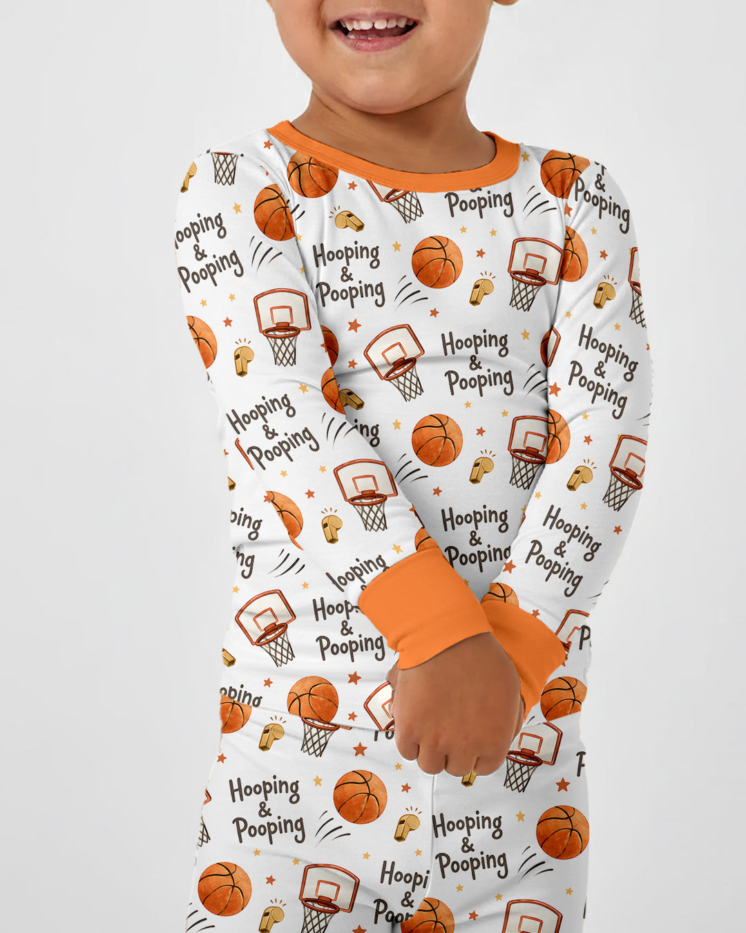 Funny Basketball Hooping & Pooping Bamboo Two Piece Long Sleeve Pajama Set