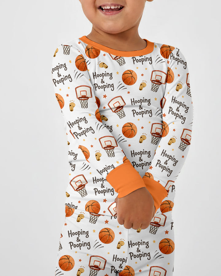 Funny Basketball Hooping & Pooping Bamboo Two Piece Long Sleeve Pajama Set