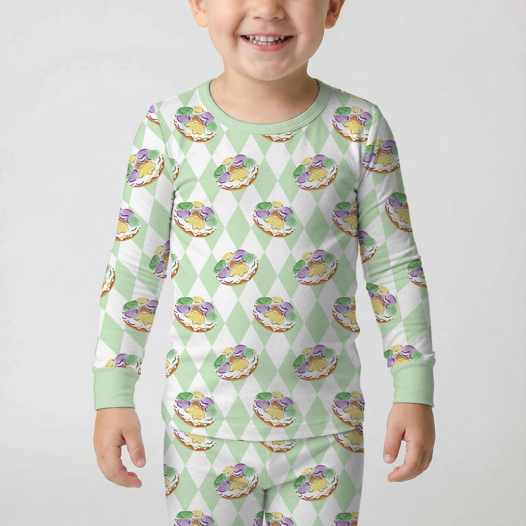 Mardi Gras Donut Two Piece Long Sleeve Pajama Set