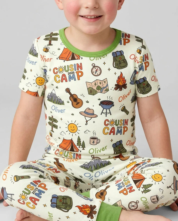 Custom Name Cousin Camp 2026 Bamboo Two Piece Short Sleeve Pajama Set