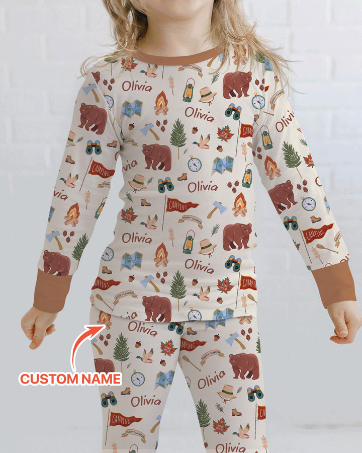 Custom Name Adventure Outdoors Bamboo Two Piece Long Sleeve Pajama Set