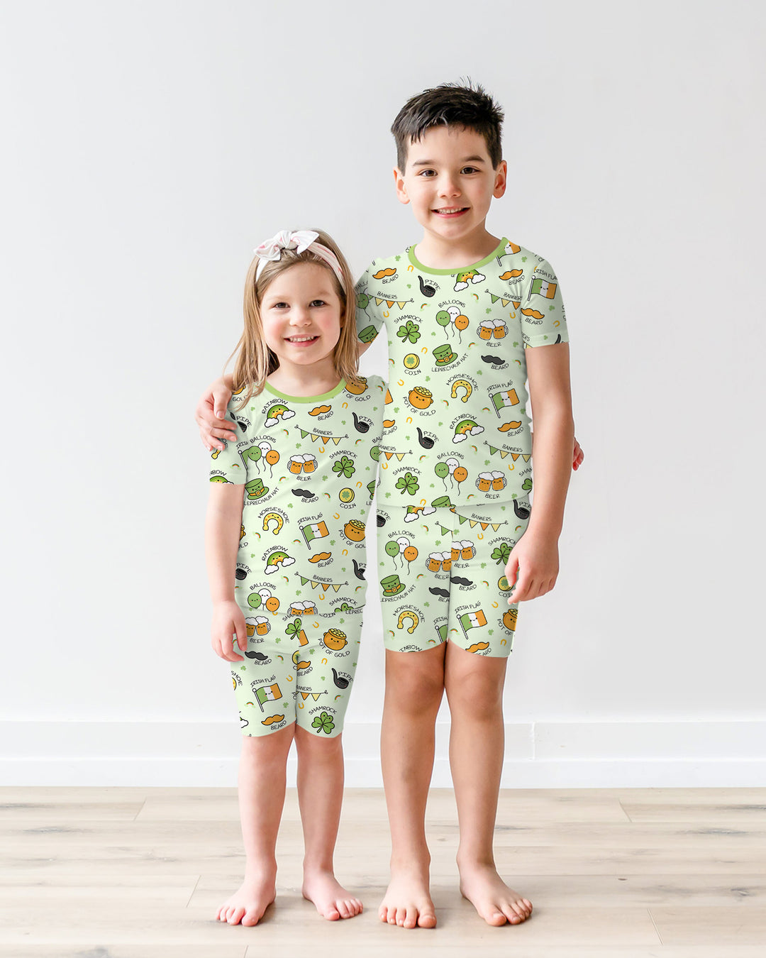 Kawaii St Patrick's Day Two Piece Short Sleeve Shorts Pajama Set