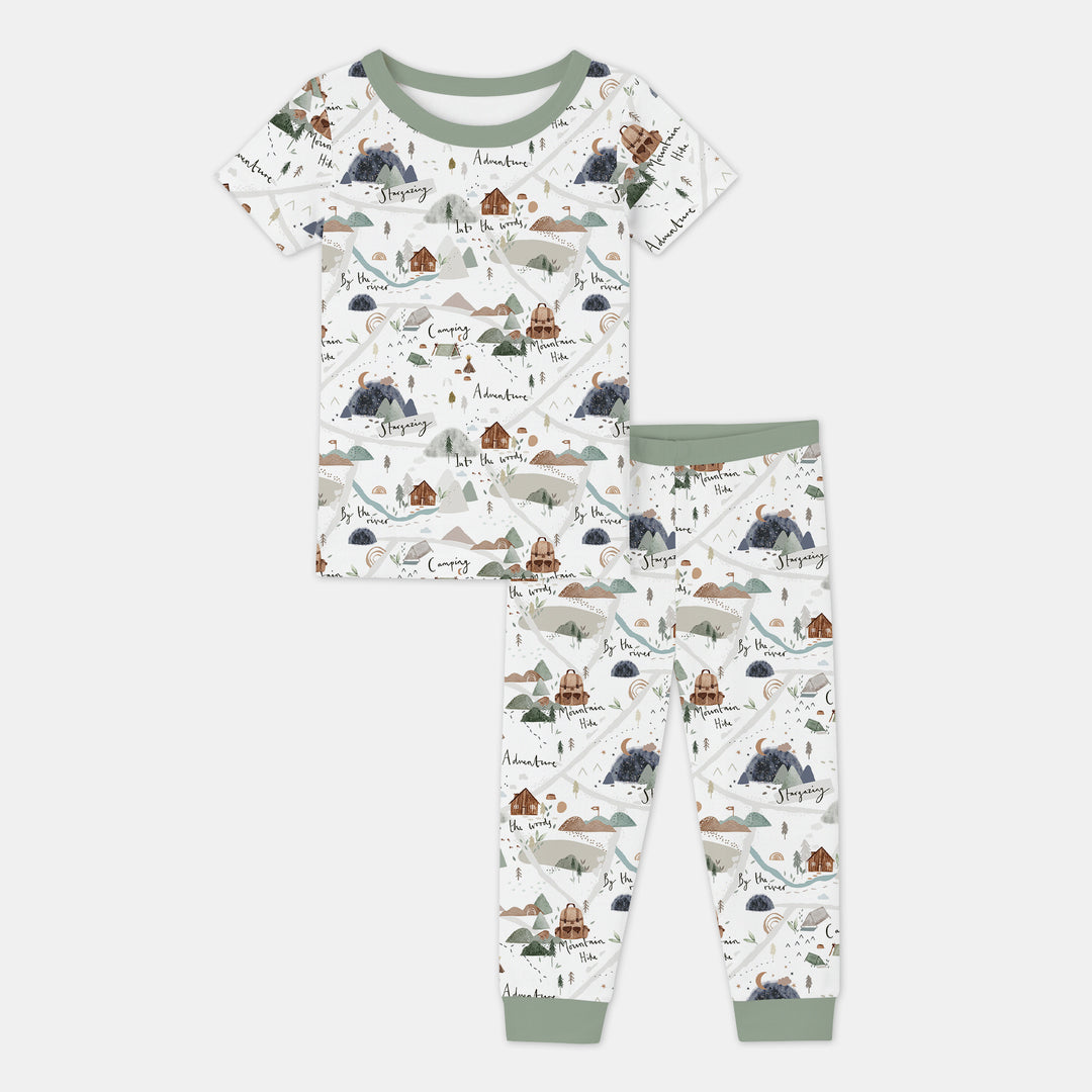 Camping Route Map Two Piece Short Sleeve Pajama Set