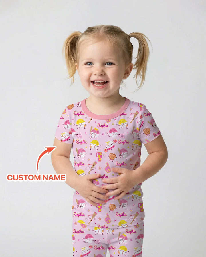 Baseball Mama and Mini Matching Bamboo Two Piece Short Sleeve Pajama Set
