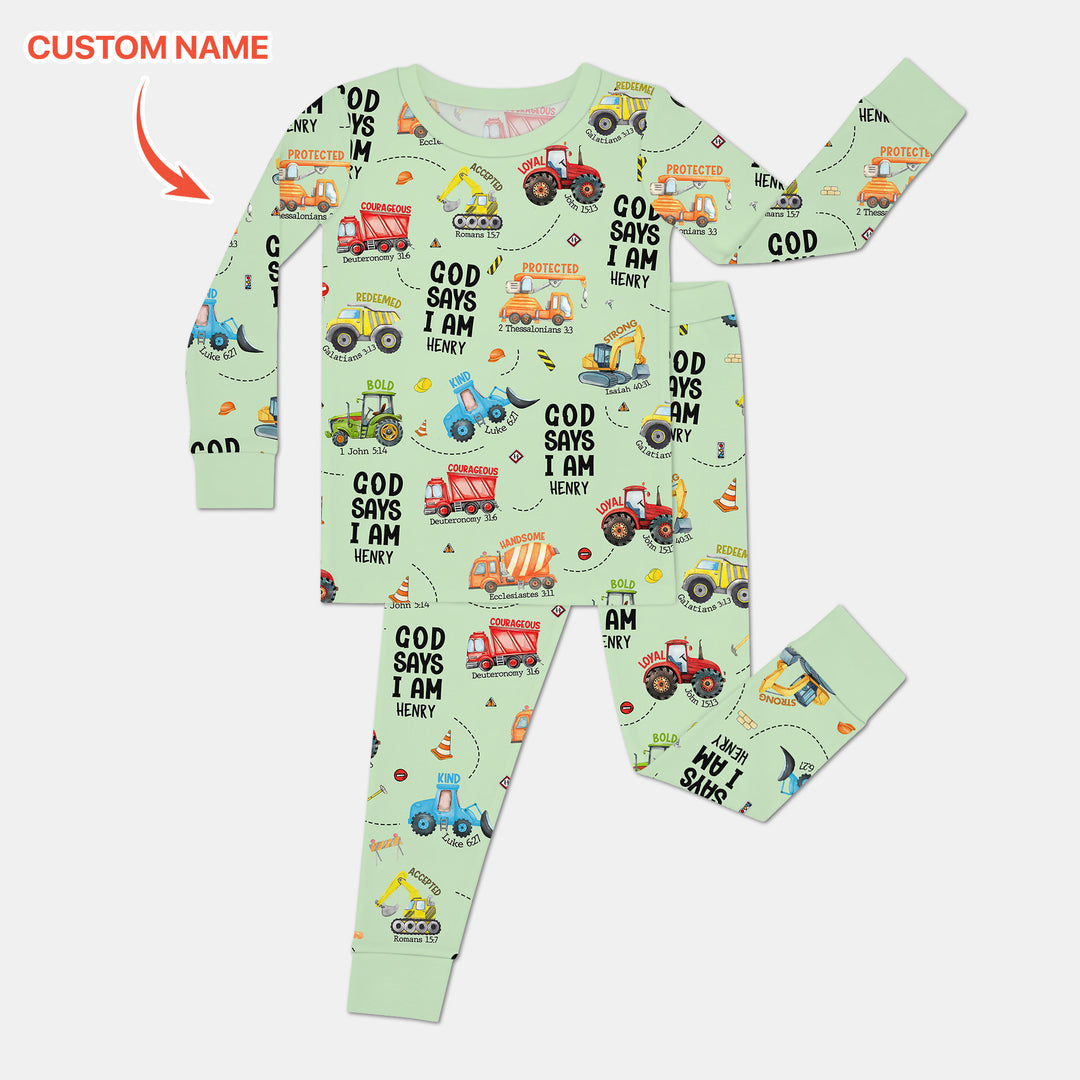 Custom Name God Says I Am Boy Two Piece Long Sleeve Pajama Set