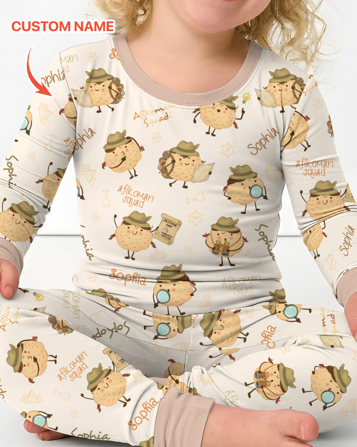 Custom Name Passover Afikoman Two Piece Long Sleeve Pajama Set