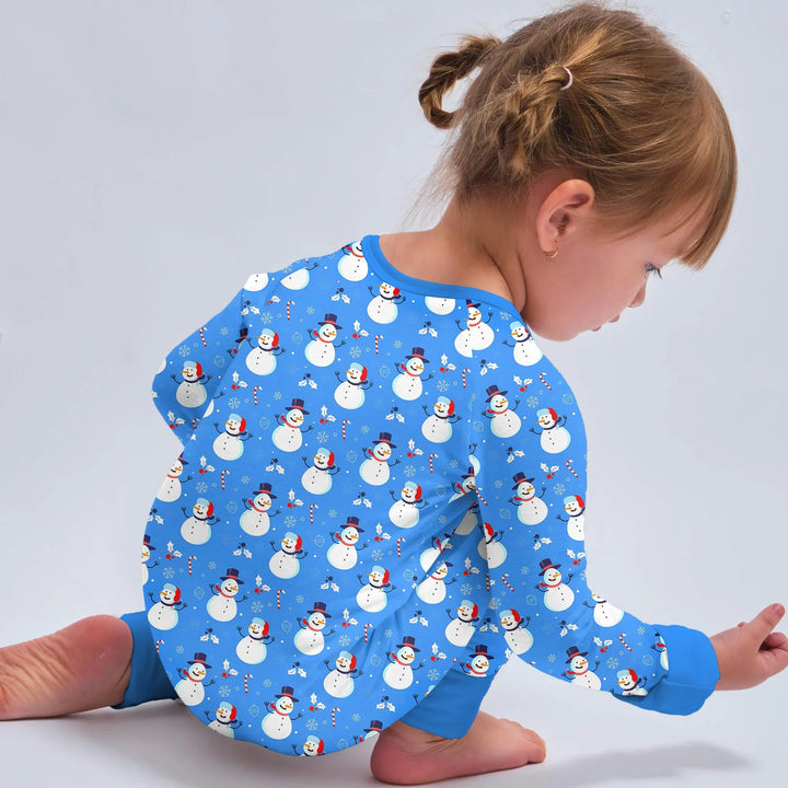 Blue Snowman Christmas Convertible Zippered Romper