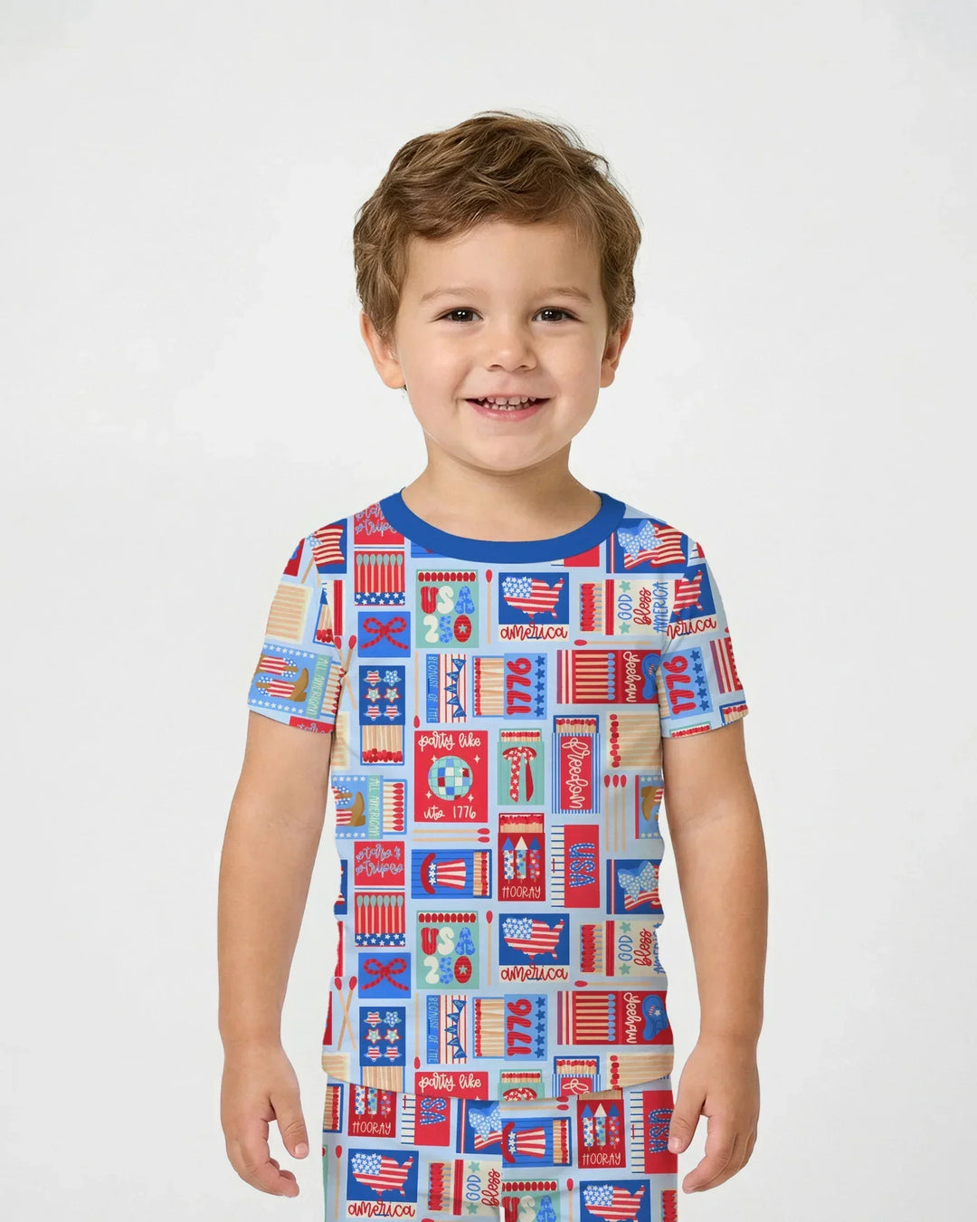 Patriotic Matchbox Family Matching Bamboo Two Piece Short Sleeve Pajama Set