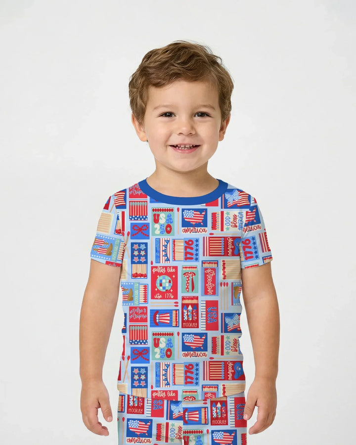 Patriotic Matchbox Family Matching Bamboo Two Piece Short Sleeve Pajama Set