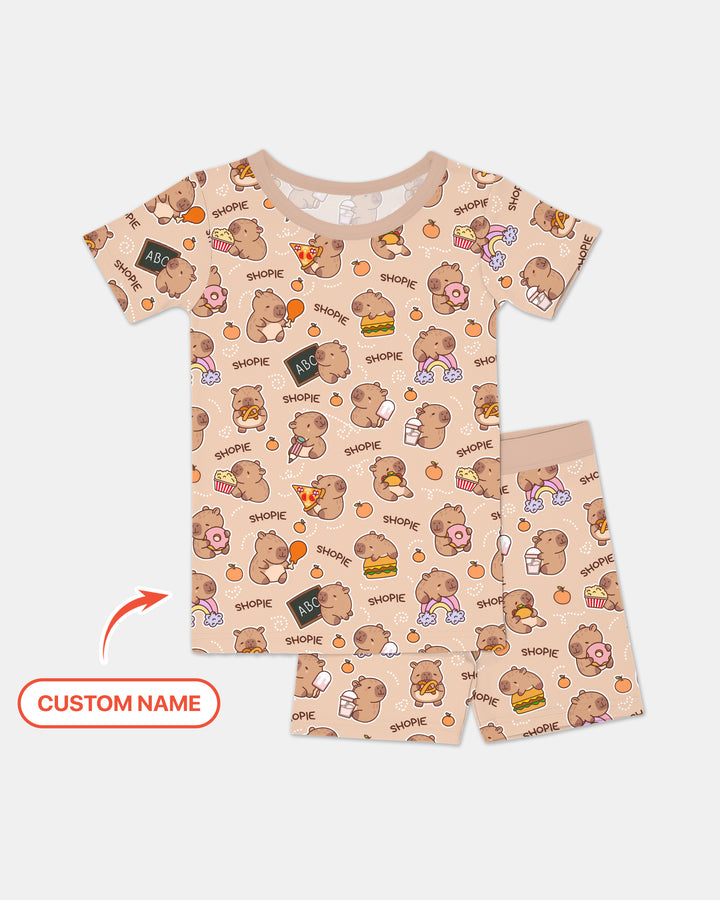 Custom Name Cute Capybara Two Piece Short Sleeve Shorts Pajama Set