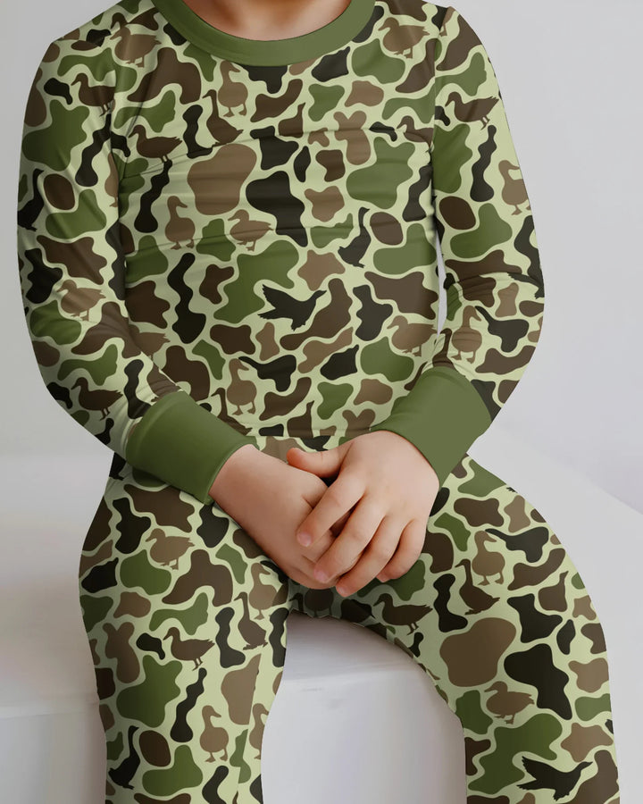 Mallard Duck Hunting Camouflage Bamboo Two Piece Long Sleeve Pajama Set