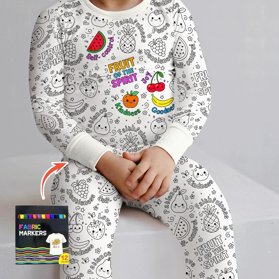 All Colorable Fruit of the Spirit Two Piece Long Sleeve Pajama Set