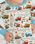 Bible Verse Construction Trucks Bamboo Two Piece Long Sleeve Pajama Set
